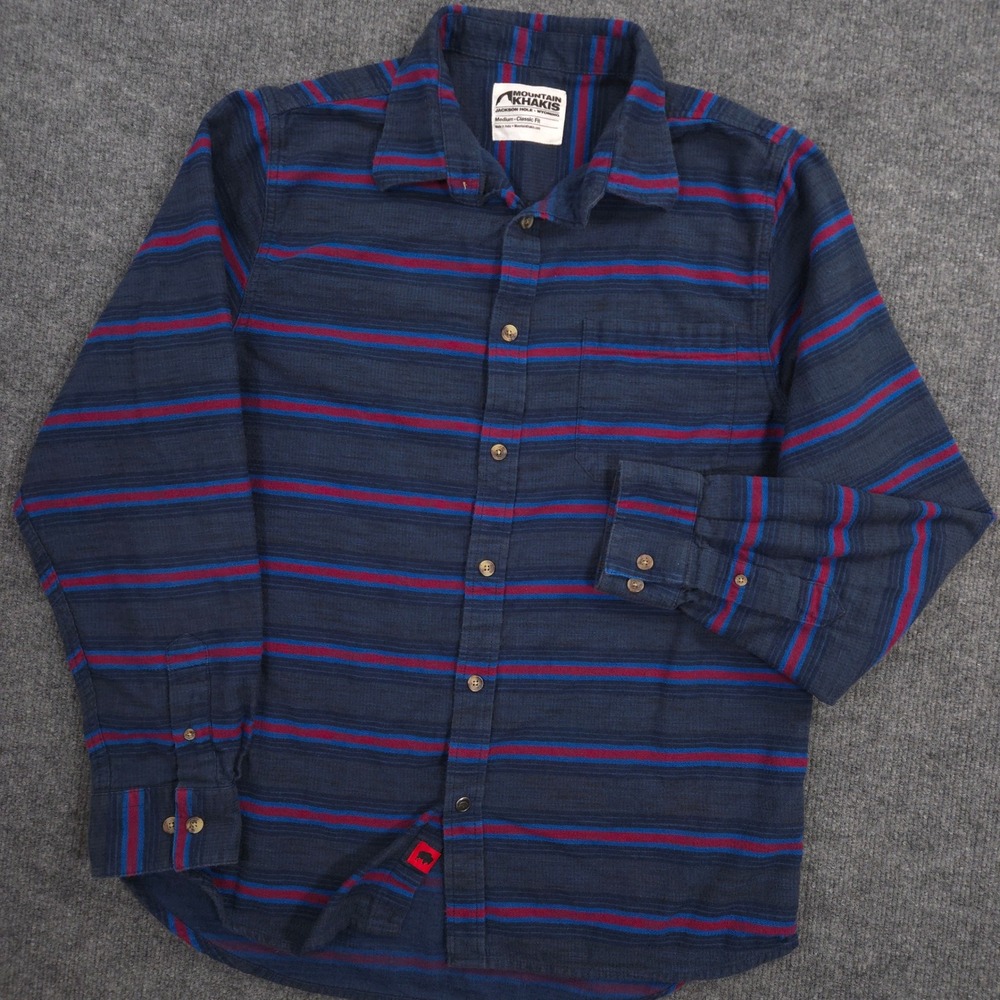 Mountain Khakis Lundy Flannel Shirt Mens M Blue Red Striped Classic Fit Outdoor